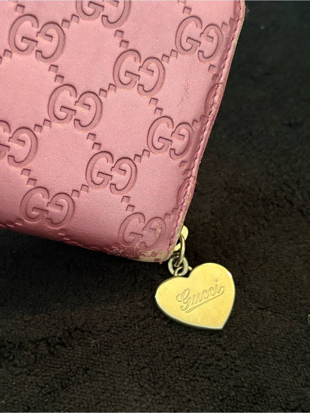 Gucci Pink Guccissima Zip-Around Wallet with Heart Charm - Picture 8 of 12